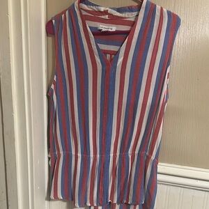 Liz Claiborne Red and White Sleeveless Peplum Blouse